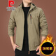 Pier Cardin Outdoor Men's Jacket Autumn and Winter 2020 New Middle-aged Men's Autumn Clothes Plus Fleece Jacket Men's Spring and Autumn Thick 9898 [Khaki] Add Thin Fleece Removable Cap 6XL 205Specifications (225Jin [Jin equals about 0.5 kg])