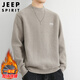 JEEP SPIRIT Jeep sweater men's autumn and winter Korean style round neck sweater men's one-piece velvet warm sweater light gray XL