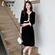 Woodpecker gras de grande taille Vêtements pour femmes printemps et automne Nouveau collier de parfum à la mode couvrant le ventre pour vous faire paraître mince robe à manches longues pour les femmes 1289 noire à manches courtes M recommandées 85-100jin [Jin est égal à 0,5 kg]