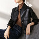 Shang Du Bilugan practiced handsome classic wild lapel pocket design locomotive jacket female leather clothes black M