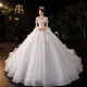 French wedding dress 2024 spring new bride one-shoulder heavy industry main yarn palace princess style large tail gauze skirt floor-length style S