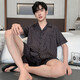 
LangSha ice silk pajamas men's summer short-sleeved thin imitation silk home clothing men's middle-aged and young summer silk suit LQY6628 3XL 175-185CM/170-190Jin[Jin equals 0.5 kg]
