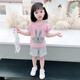 布潮星女童套装夏装新款夏季儿童洋气女宝宝童夏天短袖T恤短裤小孩衣服 粉红色（上衣+裤子） 110码建议3-4周岁）