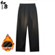 Chutang pants men's velvet thickened loose straight wide-leg American knitted sweatpants sweatpants black/velvet 2XL