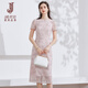 經典故事（JANE STORY）2024新款高端红色水溶蕾丝连衣裙女夏季气质长裙法式修身蕾丝裙子 粉色 S