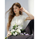 
Fan Silan French round neck sweater cardigan for women summer temperament short-sleeved three-dimensional flower top 24FS12111 Beige XS