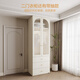 Quanyou Home French Cream Wardrobe Dressing Table Combination Wall-mounted Glass Wardrobe Plus Height Clothes Storage Cabinet Three-Door Wardrobe + Dressing Cabinet + Makeup Mirror + Makeup Stool