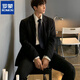 ROMON Korean-style suit jacket for men, high-end college student interview formal loose casual handsome suit three-piece black three-piece suit (suit + shirt + trousers) L 110-125 Jin Jin equals 0.5 kg
