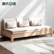 Genji Muyu Solid Wood Foldable Sofa Bed Small Apartment Simple Modern Log Color Sofa Coconut Brown Cushion - Fabric Gravel White