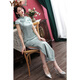Yundong Ma old Shanghai cheongsam young style improved Chinese style new elegant temperament long slim daily dress girl light green embroidered long L (101-110Jin Jin equals 0.5 kg)
