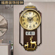 Compas new Chinese style light luxury calendar wall clock 2025 new home fashion clock living room clock wall hanging high-end atmosphere Fulu red wood grain (AI intelligent automatic time setting)