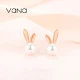 Vana Wanna Meng Rabbit Pearl Earrings Female Silver Earrings Year of the Rabbit Zodiac Year Earrings Birthday Valentine's Day Gift for Girlfriend Rabbit Earrings A Pair of Pearls-Rose