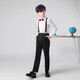 Bohemian long-sleeved children's chorus costumes girls dance skirts boys suspenders primary school students host recitation performance costumes white-black long-sleeved trousers (velvet shirt) 150