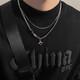 Jingji Star Double Layer Necklace Men's Trendy Clavicle Chain Hip Hop Style Advanced Pendant Fashion Jewelry Ins Light Luxury Style Star Double Layer Necklace 44+8cm