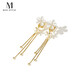 Mck imitation opal flower tassel ear clip women's long pierced earrings girlfriend Chinese Valentine's Day gift