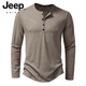 JEEP SPIRIT American retro heavyweight long-sleeved bottoming shirt autumn long-sleeved Henry shirt men's fitness tough guy army green T-shirt long sleeve khaki M