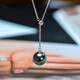 WEIYAN Tahitian black pearl pendant, adjustable Y-shaped necklace, round peacock green pearl clavicle chain, gift for wife, 18K gold chain (45cm adjustable length) 9-10mm