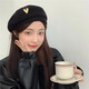 Aomei Lohas Korean Autumn and Winter Woolen Beret Women's Retro Versatile Fashion Love Metal Painter Hat Chestnut Brown