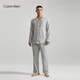Calvin Klein内衣秋冬男士时尚休闲格纹纽扣翻领舒适家居长袖睡衣NM1428O P7A-鸽子灰 M