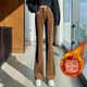 
ZHIDOUDOU Chenille bell-bottom pants for women in spring and autumn 2024 new high-waist slim casual floor corduroy micro-flare pants 13881 black plus velvet S