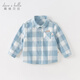 DAVE&BELLA boys' shirts, long-sleeved children's tops, children's plaid shirts, boys' clothes, spring new children's clothes, blue, in stock, 100 cm (recommended height 90-100cm)