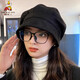 Scarecrow Hat Women's New Versatile Suede Beret Japanese Style Big Face Suitable for Big Head Circumference Showing Face Small Octagonal Hat Western Style Black One Size