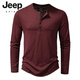 JEEP SPIRIT American retro heavyweight long-sleeved bottoming shirt autumn long-sleeved Henry shirt men's fitness tough guy army green T-shirt long sleeve khaki M
