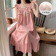
Slim and beautiful summer princess style cotton suspender nightgown for women in summer thin pajamas with chest pad girl mid-length dress 9905 black M