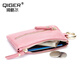 Qiger Neue Kapazität Schlüsselbeutel Damen echte Kuhlattenwagen Schlüsselkette Herren Mini kleiner Kartenbeutel Brieftasche integrierter Tasche Pink [Zipper 6 Schnalle]