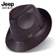 JEEP SPIRIT Genuine Leather Hat Men's Autumn and Winter Jazz Hat for Middle-aged and Elderly Cowhide Gentleman Hat Shanghai Beach Hat Outdoor Dad Hat Cowhide Brown Medium Size XL (57-58cm)