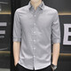 Romon Summer Centro Sleeve Shirt Herrengeschäft Casual Fünf-Punkte-Mid-Alt-Hemd gestreiftes Hemd Herren Top hübsch trendy 82 White + 683 White XL