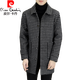 Pierre Cardin men's woolen coat plaid winter high-end Nizi windbreaker British style mid-length woolen coat 1005 black cotton version 3XL