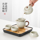 Qixuanyuan small set of Ru kiln tea set high-end simple home hotel balcony small ceramic drinking teapot Kung Fu tea cup Huang Ru kiln auspicious pot two cups tea leakage 5 pieces + tea tray