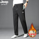 JEEP SPIRIT裤子男冬季加绒裤子男加厚运动男士休闲裤大码保暖羊羔绒纯棉裤 967-黑色直筒 XL （115斤-130斤）