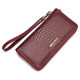 Crocodile shirt first layer cowhide long wallet snake pattern clutch bag women's fashion simple mobile phone bag T1983 wine red