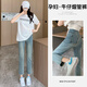 
Yi Baiyi maternity pants for spring and summer new style of maternity jeans for outdoor wear new straight-leg pants casual pants spring and summer nine-point pants retro light blue L