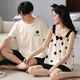 
Delia couple pajamas men summer pure cotton short-sleeved thin casual suspender pajamas women's home clothes spring and summer two-piece suit Q9903 M women + L men
