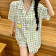 颂玫芬睡衣女夏季新网红风短开衫棉2025年可爱日系s家居服套装 s_854#双短 绿口袋花边 均码 xxl