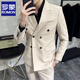
ROMON light luxury high-end double-breasted suit suit men's Korean style slim business formal casual suit two-piece set Navy blue [double-breasted T687] XL
