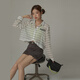 CHUU Letter Embroidered Shirt for Women 2025 Summer New Products Light Stripe Irregular Loose Air Conditioning Shirt Top White All Size