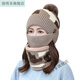 Qianxiufei Hut Frauen Herbst und Winter Koreanischer Hut von Frauen Herbst und Winter koreanischer Stil Trendy plus Fleece warmes dreiteiliges Set Schwarz und Blau warmes Drei-teiliger Set [HAT ++ Schal]
