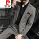 Pierre Cardin suit men's plaid three-piece suit British slim business professional formal casual small suit wedding dress knitted gray (jacket + pants) S