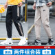 [Two Packs] FossPhil Overalls Men's Autumn Casual Pants Men's Trendy Printed Small Foot Trousers Men's Simple Sports Guard Jeans Long Pants Men's MF-808 Black + MF-807 Khaki XL (115-135Jin [Jin equals 0.5 kg])
