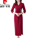 皮尔卡丹（pierre cardin）喜婆婆婚宴礼服高贵连衣裙女高贵晚装女参加婚礼红色气质妈裙子 酒红色 2XL