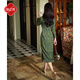 E.Beauty Shiwan 2025 spring new thickened brushed knitted new Chinese style daily long-sleeved elegant cheongsam turquoise green M