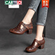 Katile Crocodile Trendy Brand 2025 Frühlings- und Sommer Neue echte Leder Ethnische Style Retro Hollow Damenschuhe Single Schuhe Dicke Absatz im mittleren Alter Dunkelbraun 36
