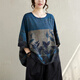 JIANDANG (JIANDANG) large-size women's summer new niche retro printed T-shirt for women, slim and fashionable loose tops, trendy 9275 blue-9275 large-size average size [180Jin [Jin equals 0.5 kg] below]