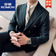 ROMON British suit double-breasted business suit men's Korean version slim solid color casual metal buckle suit spring and autumn black single suit L