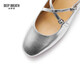 DEEP BREATH Deep Breath Retro French Heel Crossed Beef Patent Leather Mary Jane Single Shoes AX11158 Silver 34