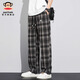Big mouth monkey (paul frank) plaid casual pants for men in autumn and winter new style loose plus velvet thickened straight versatile sports fashion brand high street pants black 6632H official genuine XL recommended 125-140Jin Jin equals 0.5 kg